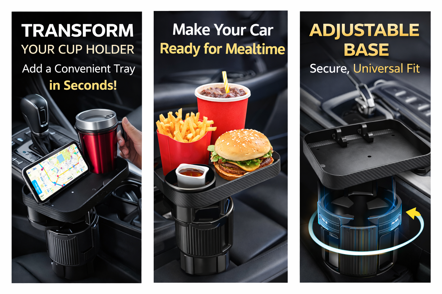 Multi-Purpose Car Cup Holder Food Tray